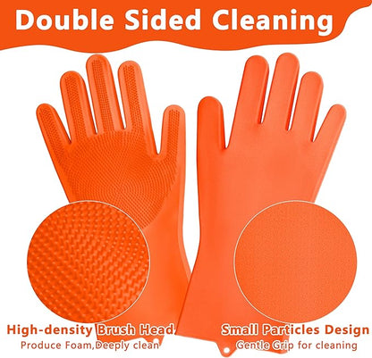 Pet Grooming Gloves—Heat Resistant Dog Washing Gloves with High-Density Teeth, Dog Bath Scrubber with Enhanced Five Finger Design, Silicone Gloves for Dogs and Cats Bathing, Massage (Orange)