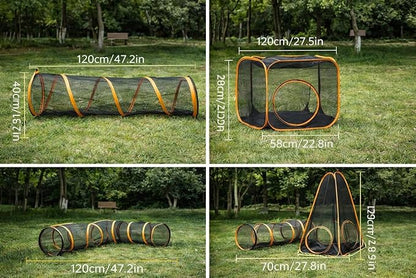Outdoor Cat Tunnel Playset with Pop-Up Cubes & Tent – Portable Mesh Cat Playpen for Yard, Secure Enclosed Tunnel System for Cats, Kittens, Rabbits & Small Pets