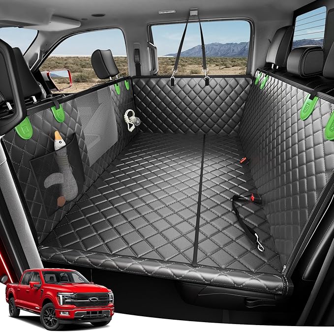 Zanch Heavy-Duty Dog Truck Seat Cover, Flat Solid Back Seat Extender for Multi Large Dogs, Hard-Base Supports 450 lb, Waterproof Hammock Protector, XL for Full-Size Crew Cab Trucks & SUVs, Green