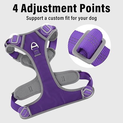 Plutus Pet No Pull Dog Harness, Release at Neck, Reflective Adjustable Dog Vest Harness, Easy Control Handle for Walking, for Small Medium Large Dogs, Purple, L