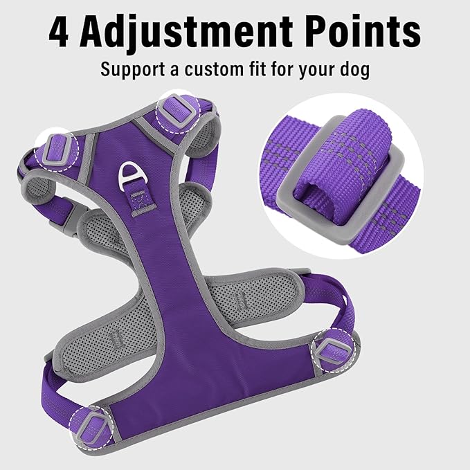 Plutus Pet No Pull Dog Harness, Release at Neck, Reflective Adjustable Dog Vest Harness, Easy Control Handle for Walking, for Small Medium Large Dogs, Purple, XL