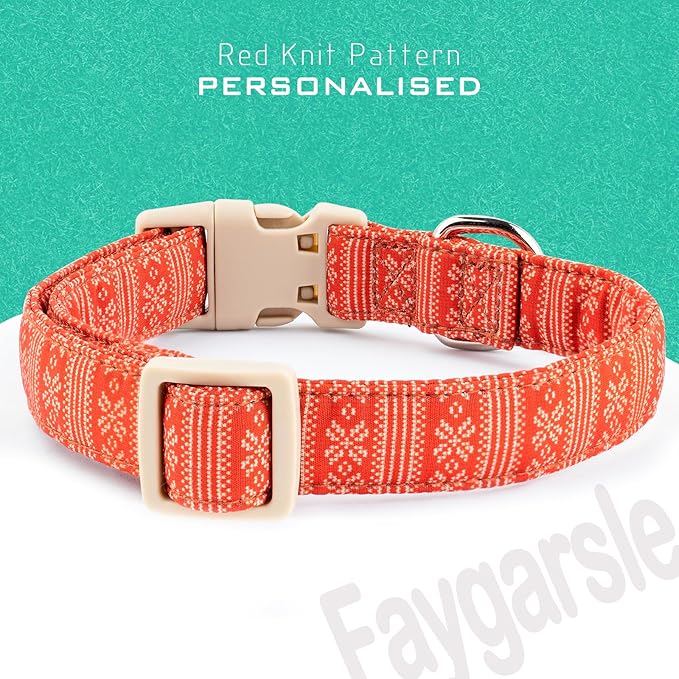 Faygarsle Christmas Dog Collar, Red Nordic Pattern, Plastic Buckle with Metal D-Ring, Holiday Pet Accessory,for Small Medium Large Dogs L