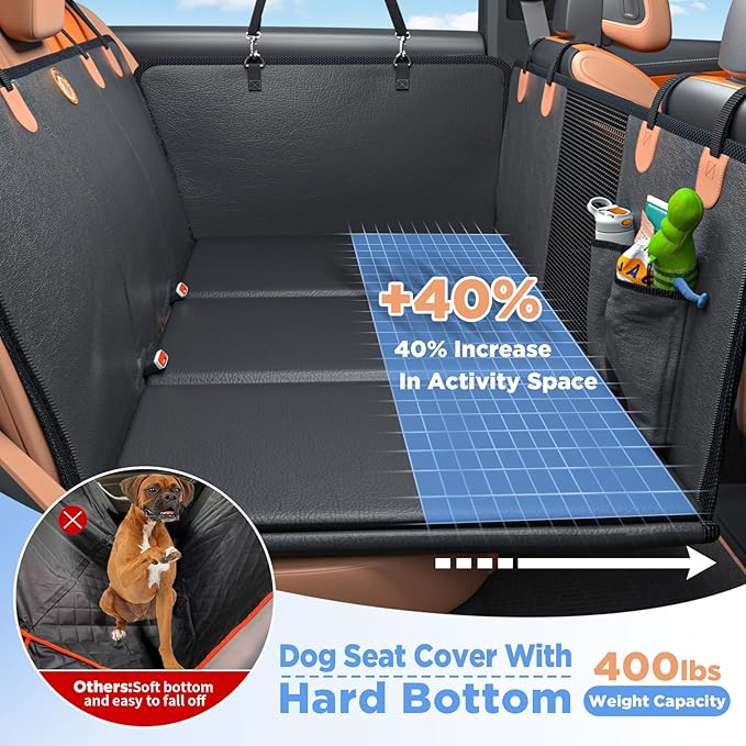 MYJAQI Back Seat Extender for Dogs, Waterproof Dog Car Seat Cover for Back Seat with Hard Bottom, 2026 Upgraded Material, Anti Scratch, Safer, Easy to Use and Clean, Holds 400lbs