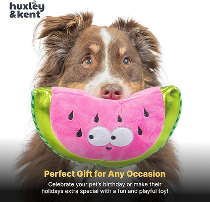 Huxley & Kent Funny Dog Toy w/Squeaker – Power Plush Squeaky Dog Toys for Small, Medium & Large Dogs – Soft Stuffed Animal for Indoor Play & Fetch - Fetchies® Walter Melon, Large