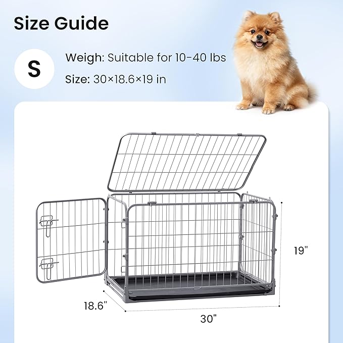 ZOMISIA Foldable Dog Crate for Small Dogs - 30 inch Escape-Proof Metal Kennel with Double Door, Easy Assembly Collapsible Cage with Removable Tray, Indoor Outdoor Use, Silver Gray