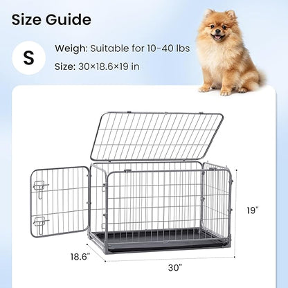 ZOMISIA Foldable Dog Crate for Small Dogs - 30 inch Escape-Proof Metal Kennel with Double Door, Easy Assembly Collapsible Cage with Removable Tray, Indoor Outdoor Use, Silver Gray