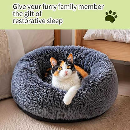 Comfort Donut Dog Bed for Small Dogs, Cat Bed & Pet Bed for Indoor Use, Medium Size with Soft Plush, Round Dog Beds for Large Dogs and Cats (Gray, 20''Lx20''Wx8''Th)