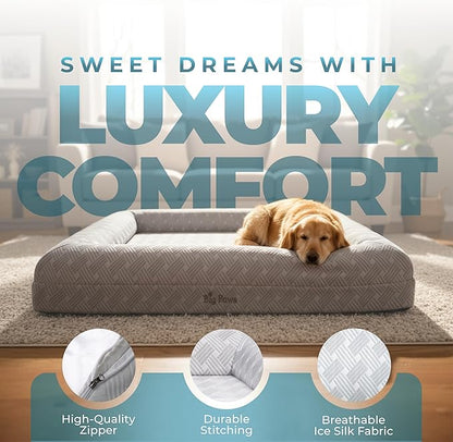 Big Paws Cooling Orthopedic Dog Bed for Large & Senior Dogs – High-Density Memory Foam, Waterproof Liners, Washable Cover, Non-Slip Base, Raised Bolsters – XL Mattress for Joint Relief