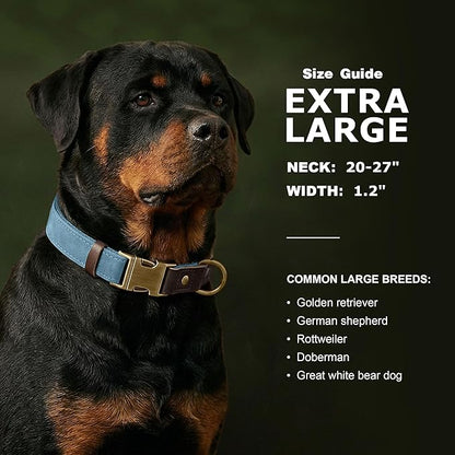 Didog Soft PU Leather Dog Collar for Large Dogs,Classic Adjustable Wide Dog Collars with Quick Release Metal Buckle,Easy Clean and Comfortable with Nylon Lining,Denim Blue,XL Neck 20-27", Width 1.2"