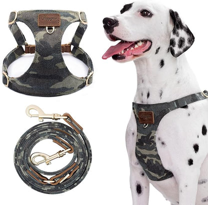 Dog Harness, No Pull Dogs Harness and Multi-Function Leash Set for Medium Dogs Easy Walk Everyday Adjustable Soft Dog Vest Harness Fashionable Dog Accessories Camouflage Green-M(17lb-35lb)