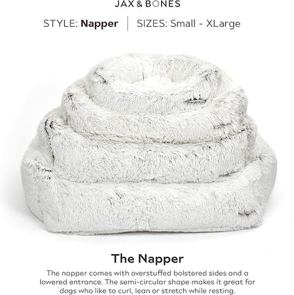 Jax & Bones Dog Napper - Machine Washable Shag Bed for Dogs - Extra Heavy Duty Bolstered Sides - Large White Dog Mat | 40 x 32 Inches
