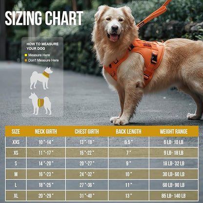 OneTigris Tactical Dog Harness Vest,No-Pull Service Dog Vest with Hook & Loop Panels,Adjustable Dog Vest Harness for Walking Hiking Training(Orange,M)