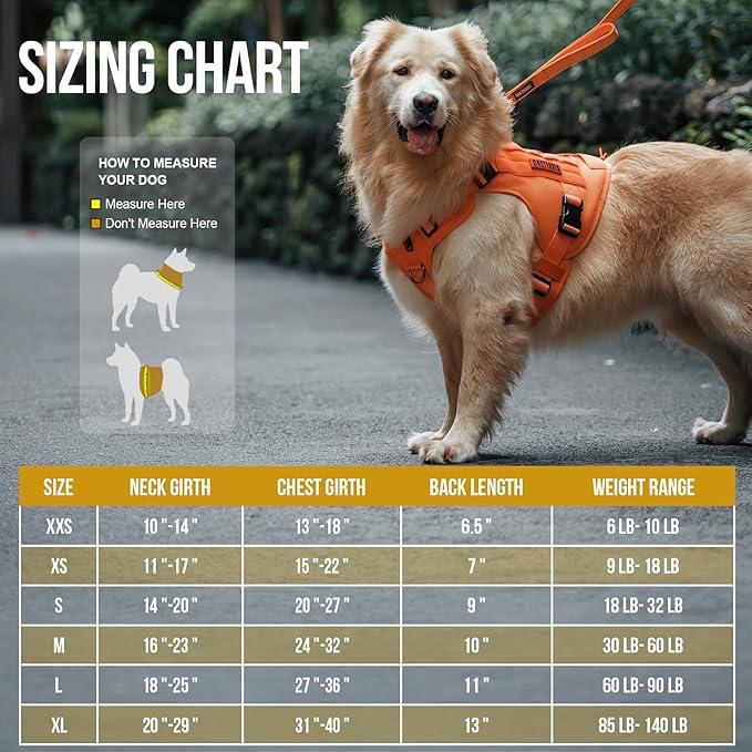 OneTigris Tactical Dog Harness Vest,No-Pull Service Dog Vest with Hook & Loop Panels,Adjustable Dog Vest Harness for Walking Hiking Training(Orange,XX-Small)