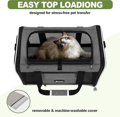 GAPZER Cat Carrier 18x11x11 Top Load Soft Pet Travel Bag Over 15 lbs, Collapsible Small Dog Puppy Crate 10 Pounds, Small Animal Rabbit Kennel Carrying Case, Kitten Mesh Cage Medium Cat Under 25 Grey