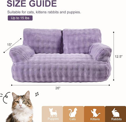 Yaning Cat Couch Bed, Cute Soft Pet Sofa for Indoor Cats Kittens Puppies with Removable Washable Cover, 26"x15", Dusty Purple