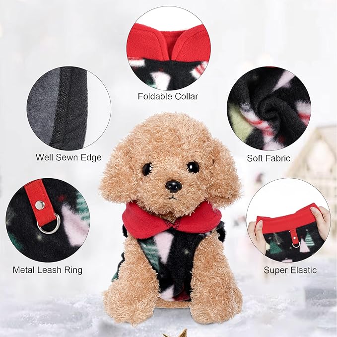 Rbenxia 4 Pieces Red Buffalo Plaid Dog Sweaters with Leash Ring Soft Fleece Vest Dog Pullover Warm Jacket Pet Dogs Clothes Winter Dogs Outfits for Small Puppy Cat Pets (Large)