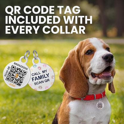BRONZEDOG Rolled Leather Dog Collar for Small Medium Large Dogs with QR ID Tag (L: 16-18 Inch, Coffee Brown)
