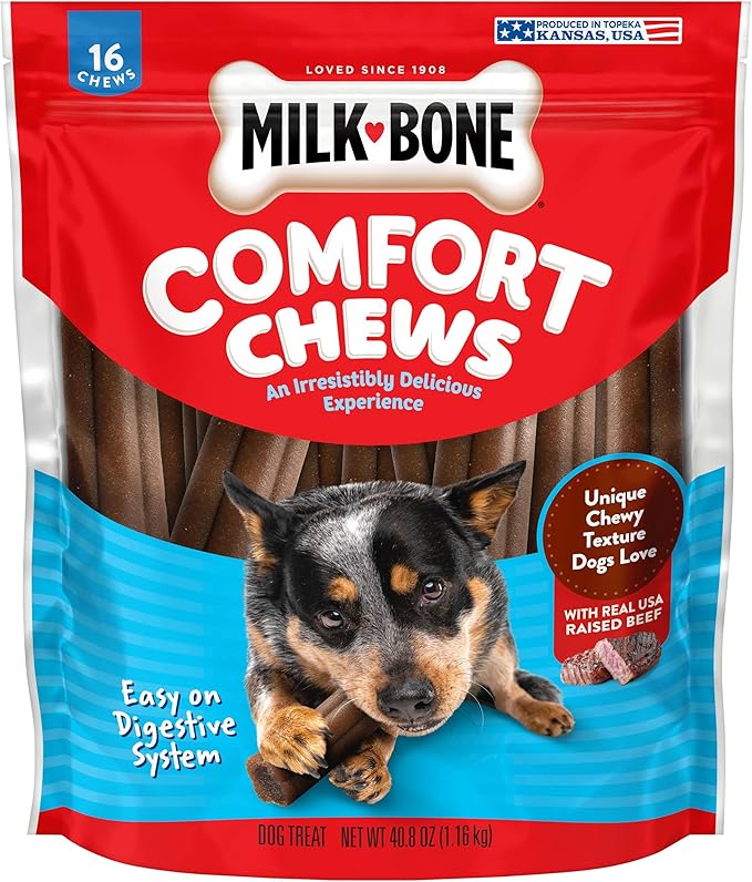 Milk-Bone Comfort Chews, Dog Treats with Unique Chewy Texture and Real Beef, 16 Chews