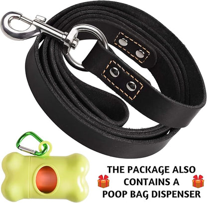 ADITYNA Heavy Duty Leather Dog Leash 6 ft x 1" - Strong, Soft Training Lead for Large & Extra Large Breeds (XL - 6 ft x 1 inch, Black)