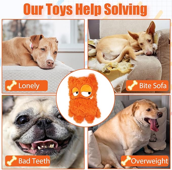 HUGEME Squeaky Dog Toy, Plush Stuffed Dog Toy Keep Them Busy Tug of War Dog Chew Toy for Small Medium Large Dogs (Orange)