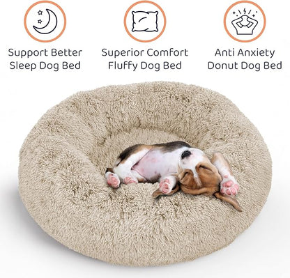 Donut Dog Bed - Premium Comfort for Anxiety Relief - Fluffy & Calming Design with Ultra-Plush Support | Cozy Round Dog Bed with Super Soft Circle Style (Beige, Small)