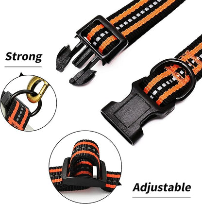 Mile High Life Reflective Dog Collar | Nylon Pet Collars wiith Buckle | Light Weight Puppy Collars | Orange Dog Collars for Small Dogs (Orange, S)