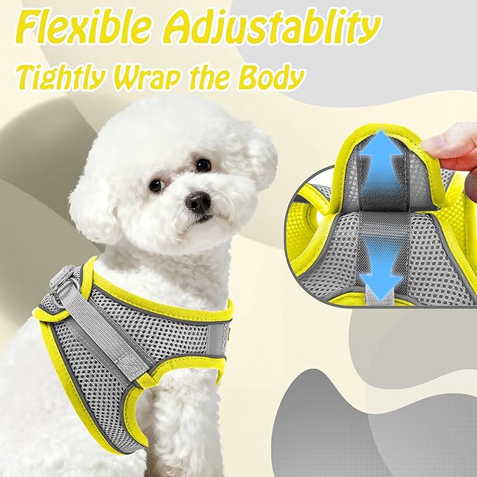 AIITLE Escape Proof Dog Harness - Step in Adjustable Dog Harness No Choke Over with Breathable Mesh and Quick-Release Buckle for All Weather- Outdoor Walking, Training for Medium Dogs Yellow XL
