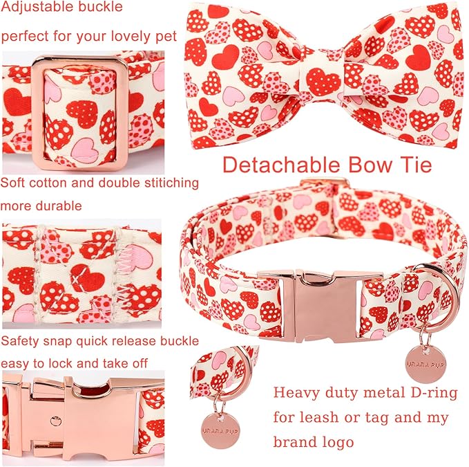 Valentine’s Day Dog Collar with Bow Tie,Donut Heart Bowtie Collar with Metal Buckle,Valentine’s Day Gift Pet Collar for Puppy Girl Boy Dog or Cat, Comfortable Dog Collar, XS, Neck 8-12in