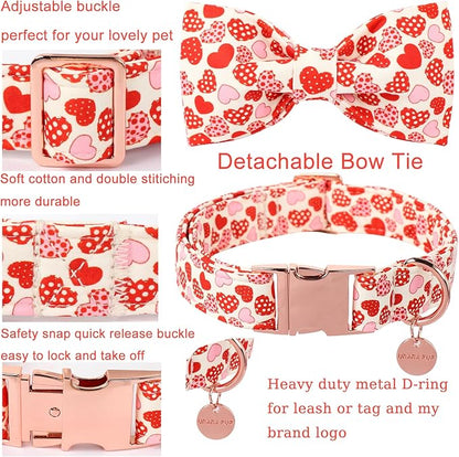 Valentine’s Day Dog Collar with Bow Tie,Donut Heart Bowtie Collar with Metal Buckle,Valentine’s Day Gift Pet Collar for Puppy Girl Boy Dog, Comfortable Dog Collar, M, Neck 13.5-22in