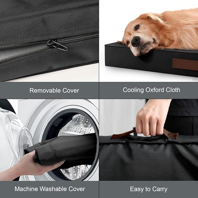 Tail Stories Outdoor Orthopedic Dog Bed, Waterproof Dog Bed for Large Dogs 36x27 Inch, Egg Crate Foam Pet Mat with Washable Removable Oxford Cooling Cover, Black