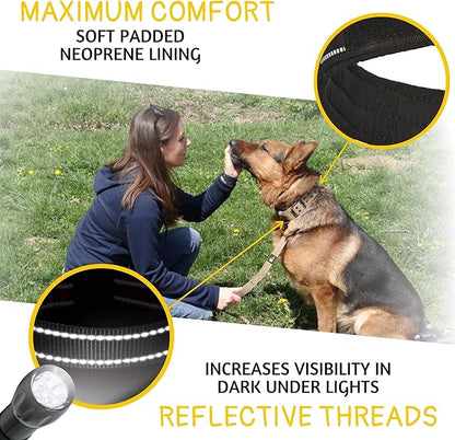 ADITYNA Heavy Duty Dog Collar for Extra-Large Dogs - Reflective Black XL Collar with Handle for Training, and Walking - Wide, Thick, Tactical, Soft Neoprene Padded