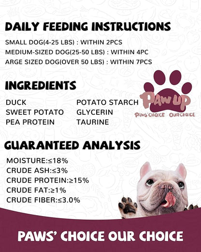 PAWUP Duck & Sweet Potato Duo Dog Treats, Soft Chews for Small & Medium Dogs, High Protein & High Fiber, Gentle on Sensitive Stomachs, Natural Daily Snack with Taurine, 12.5 oz