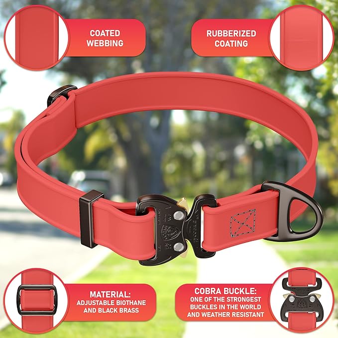 NexaPaw Biothane Dog Collar with Cobra Buckle - Made in USA - QR Code Dog Tag ID Included - Adjustable Heavy Duty Dog Collars for Medium Large Dogs - Waterproof Military Grade Tactical Collar for Dogs