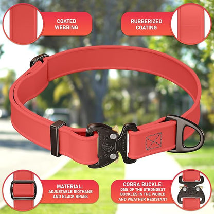 NexaPaw Biothane Dog Collar with Cobra Buckle - USA Made - QR Code ID Tag - Heavy Duty, Adjustable, Waterproof, Tactical Collar for Medium & Large Dogs