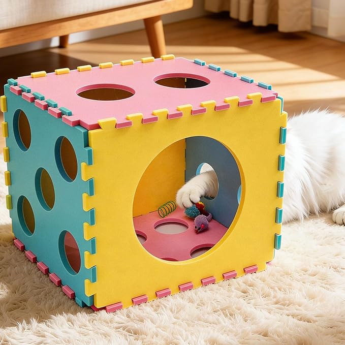 MOYMO 41 Pcs Interactive Cat Toys for Indoor Cats, Kitten Toys with Cute Cat House Bed, Catnip Toys, Chew Rope, Feather Wand, Springs and Balls for Indoor Kittens