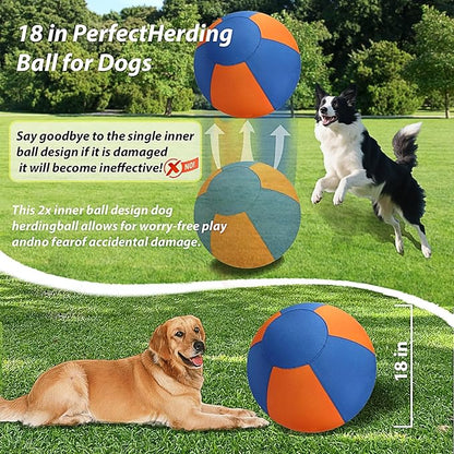 VORLHQ 18" Herding Ball for Dogs with 2Inner Bladders Tear Resistant Dog Toy Balls for Australian Shepherds Border Collies Indoor Outdoor Agility Training Medium Large Breeds