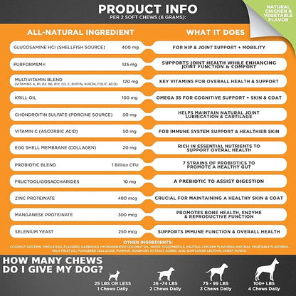 Googipet Premium Dog Multivitamin Chewable, Dog Vitamins and Supplements, Puppy Vitamins & Senior Dogs Probiotics for Gut Health + Vitamin C, Glucosamine for Dogs Joint Support (PB & Pumpkin Flavor)