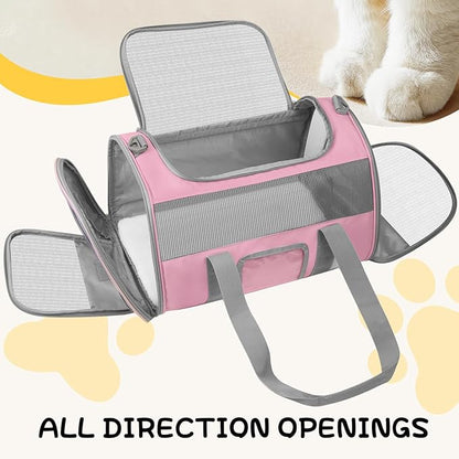 Seclato Soft Side Cat Carrier Airline Approved for Puppy Kitten Dog Carriers for Small Medium Cats Under 15lb, Collapsible TSA Approved Travel Pet Carrier, Pink with Grey
