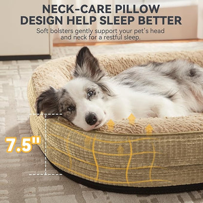 JOEJOY Orthopedic Dog Bed for Medium Dogs, Egg-Crate Memory Foam Pet Bed with Bolster Sides, Waterproof Lining, Removable Washable Cover & Non-Slip Bottom, Light Brown
