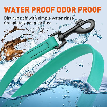 Dogline Biothane Waterproof Dog Leash Strong Coated Nylon Webbing with Black Hardware Odor-Proof Easy to Clean High Performance for Small or Large Dogs Made in USA 4 or 6 ft Lead, Teal