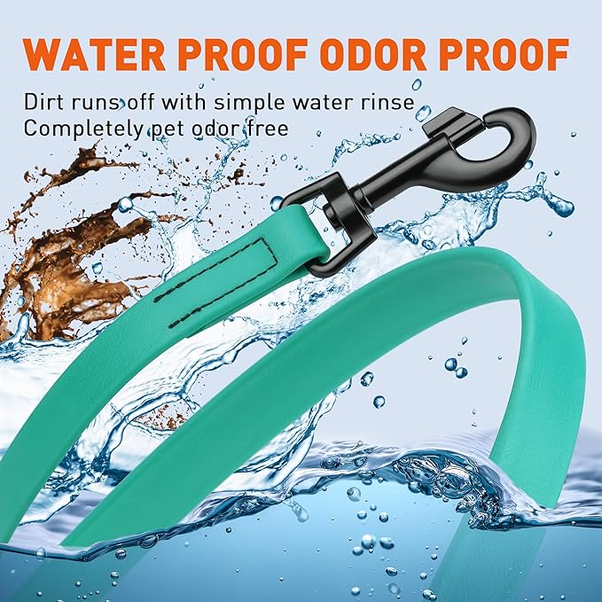 Dogline Biothane Waterproof Dog Leash Strong Coated Nylon Webbing with Black Hardware Odor-Proof Easy to Clean High Performance for Small or Large Dogs Made in USA 4 or 6 ft Lead, Teal