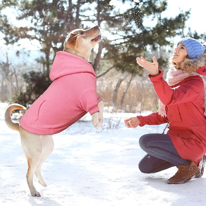 Dog Sweaters for Large Dogs,Extra-Large Dog Hoodie,Warm Fleece Sweatshirt with Hood & Pocket,Leash Hole,Cozy Cold Weather Pet Clothes Sweater Hoodie for Large Dogs(Pink,XXL)