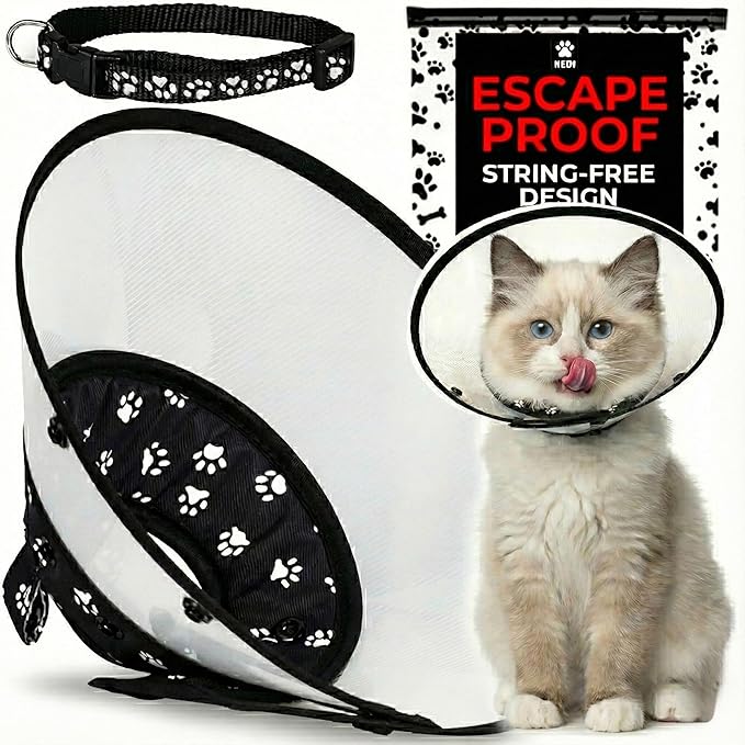 Kitten Cat Cone Collar for After Surgery to Stop Licking, Escape-Proof Recovery Elizabethan E Collar for Cats, Comfortable Cone for Cats (Black, Small)