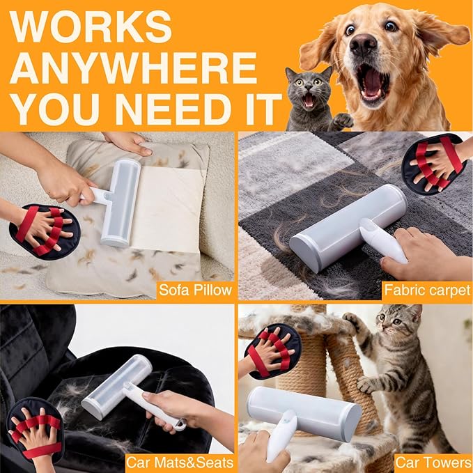 Pet Hair Removal Set, Pet Hair Removal Glove for Dogs & Cats, Roller Pet Hair Remover, 2 in 1 Pet Hair Removal Tool for Clothing, Couch, Furniture&Laundry, Pet Fur Remover