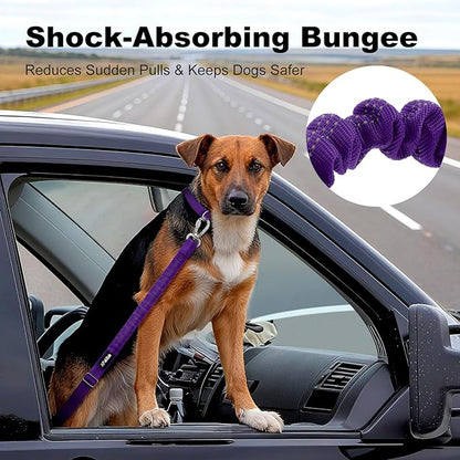 Dog Seat Belt for Car, Adjustable Dog Car Harness Seatbelt for Small Medium Large Dogs, Heavy Duty Travel Safety Restraint with Locking Aluminum Hook & Reflective Nylon Strap, Purple