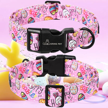 ARING PET Easter Dog Collar, Cute Pink Eggs Pet Collars with Quick Release Buckle for Puppy Small Medium Large Boy Girl Dogs-M