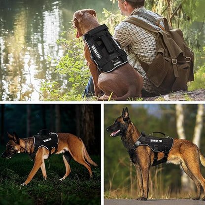 WINSEE Mesh Dog Harness with 10 Pet Patches for Medium Service Dog in Training, Breathable Tactical Molle Vest with Double Handle, Reflective Military Pet Vest for Walking Hiking