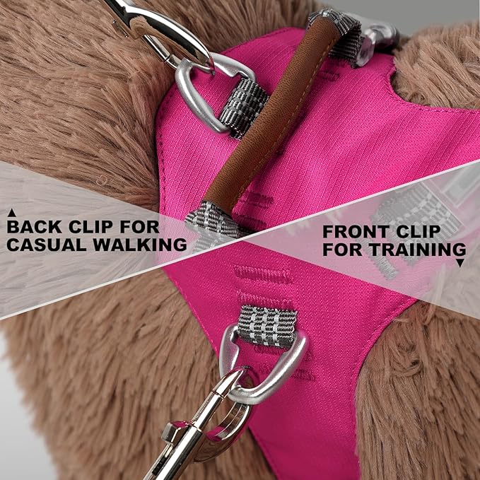 ApakBak No Pull Dog Harness – Adjustable Reflective Nylon Vest for Small Medium Large Dogs, Escape Proof Training Harness with Leather Control Handle, Lightweight Aluminum Hardware (Hot Pink, M)