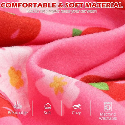 EXPAWLORER Soft Cat Sweater - Sweaters for Cats Only Warm Kitten Clothes, Fall and Winter Pet Coat Pullover Design, Fleece Sweatshirt Clothing Also for Puppy Small Dogs, Strawberry S