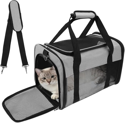 RENEWREVITAL Pet Carrier, Breathable Mesh Design, Soft Cat Carrier with Shoulder Strap, Comfortable Travel Solution, Grey